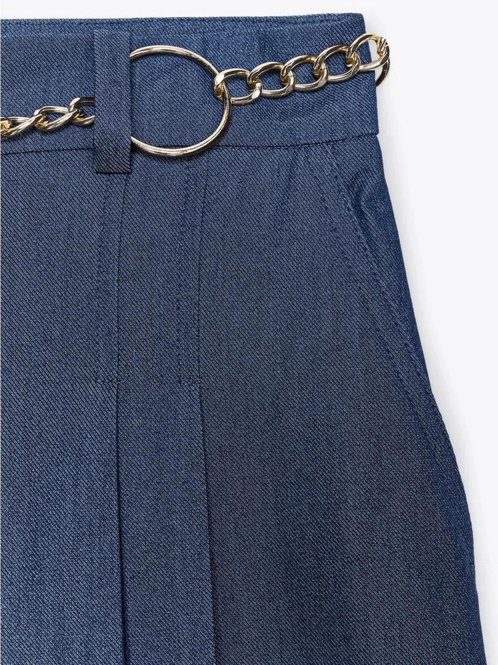 NWT. Zara Blue/Indigo High-Waisted Pleaded Long Shorts. Size S, M. - Picture 8 of 12